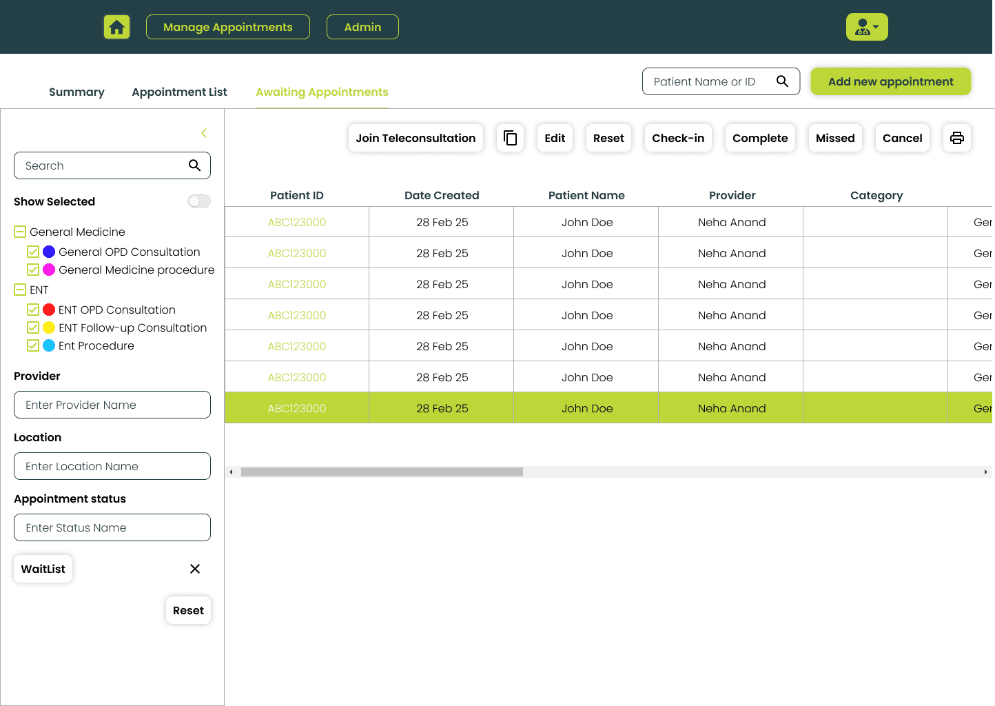 EMR: Clinic Operations — Interface 1